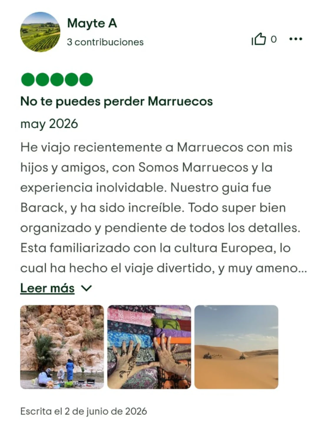 Captura original de una opinión en Tripadvisor, reseña 1