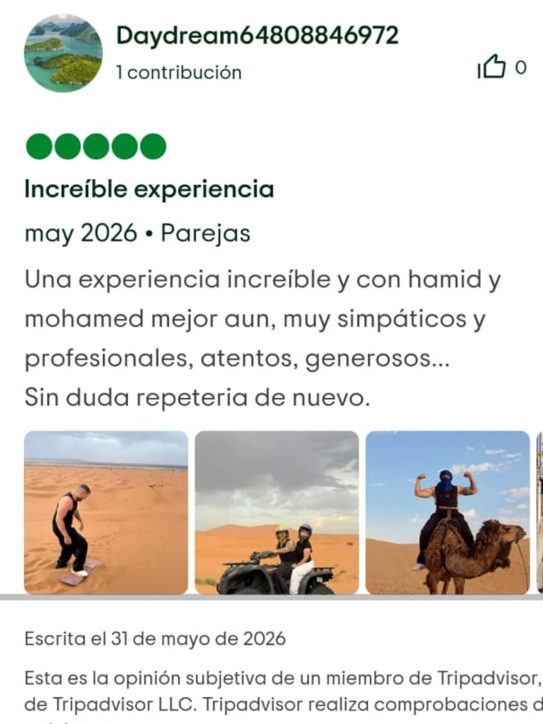 Captura original de una opinión en Tripadvisor, reseña 4