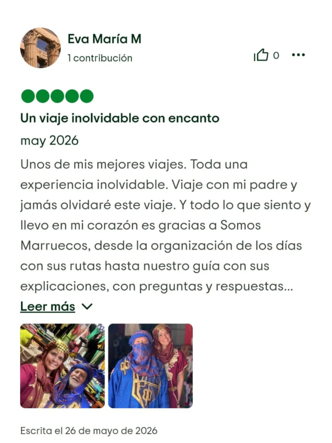 Captura original de una opinión en Tripadvisor, reseña 5